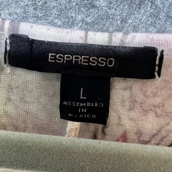 Espresso Paisley Flutter Sleeve Ruched Tunic Top Sheer Overlay Pink Beige‎ L - Picture 2 of 6